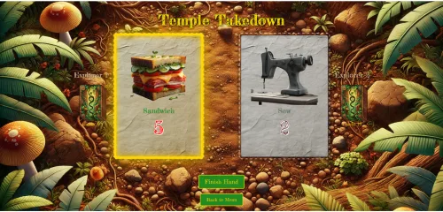 Temple Takedown — two-player card battle in an ancient temple
